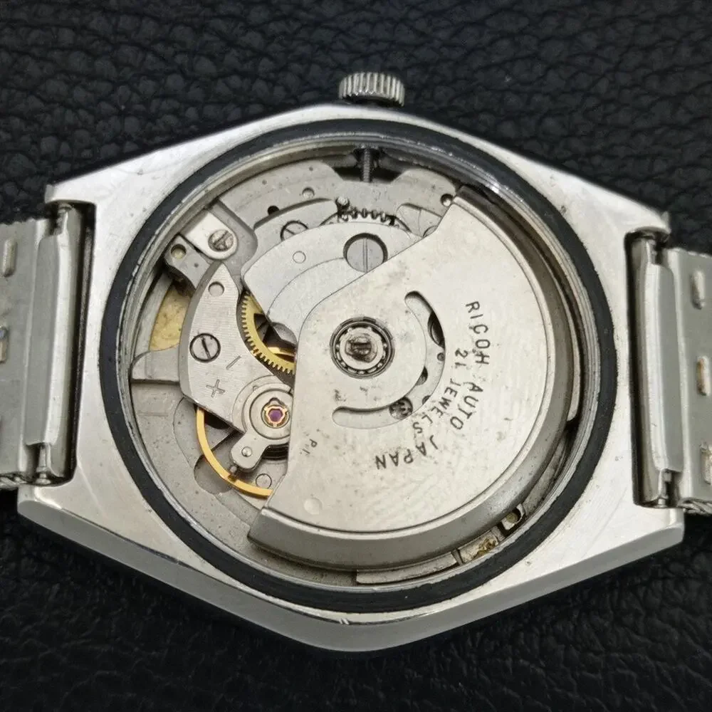 Vintage 1984 Ricoh Automatic Mens Silver Watch W/daydate & Gold accents